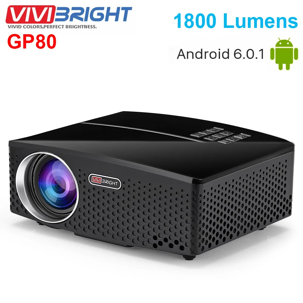 VIVIBRIGHT GP80 проекты LED 1800 люмен HD мини портативный проектор для домашнего кинотеатра