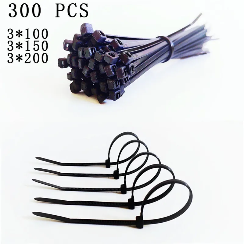 300 Pcs Plastic Nylon Cable Self-locking Wire Zip Ties Set 3*100mm 3*150mm 3*200mm MRO Fasten Loop tie Organiser Fasten Cable