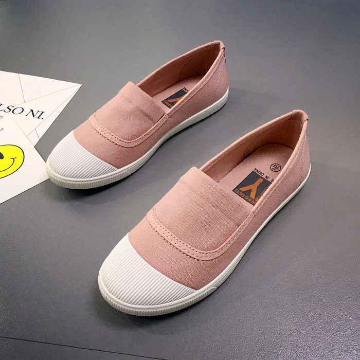 Женские повседневные модные белые туфли на мягкой подошве однотонные туфли с закрытым носком парусиновые туфли Сникеры для девочек YJ-04 поколения - Цвет: Розовый