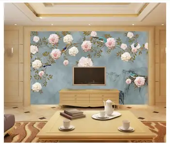 

Custom photo wallpaper 3d murals wallpaper New Chinese brushwork hand-painted flowers and birds TV background wall decoration