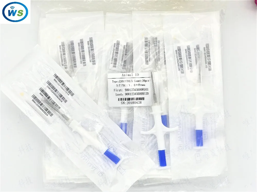 

1.4*8 100PCS FDX-B ISO11784/785 RFID Id Injector Pet Glass Tag Microchip Syringe for animal chip Pig Cow Cattle Horse Dog Fish