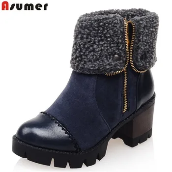 

ASUMER 2020 hot sale new arrive women boots fashion flock autumn winter ankle boots zipper square heels boots big size 33-43