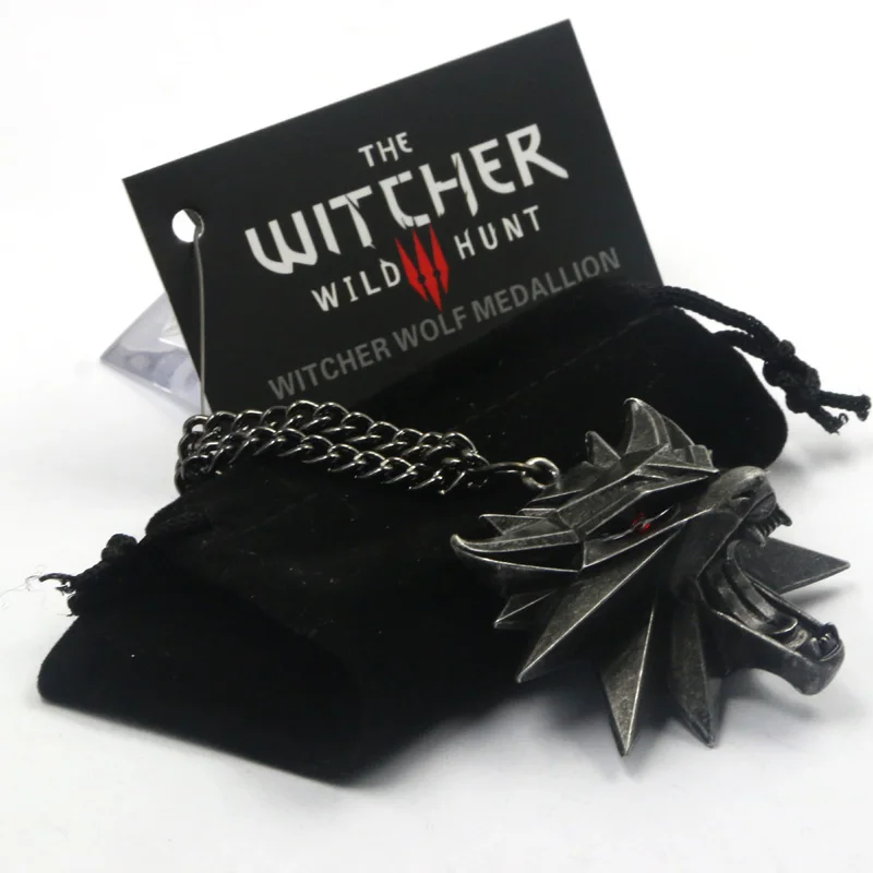 

2017 Hot Selling Game Jewelry Witcher 3 Wild Wolf Head Necklace For Men Collier Medallion Wizard Wolf Wild Hunt 3 Figure Game