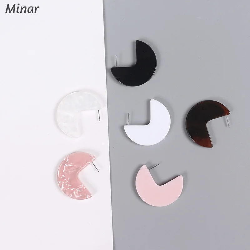 

Double Sided Resin Earrings Solid Color Shell Print Eating Man Shape Semicircle Geometric Earrings Female Statement Jewelry Gift