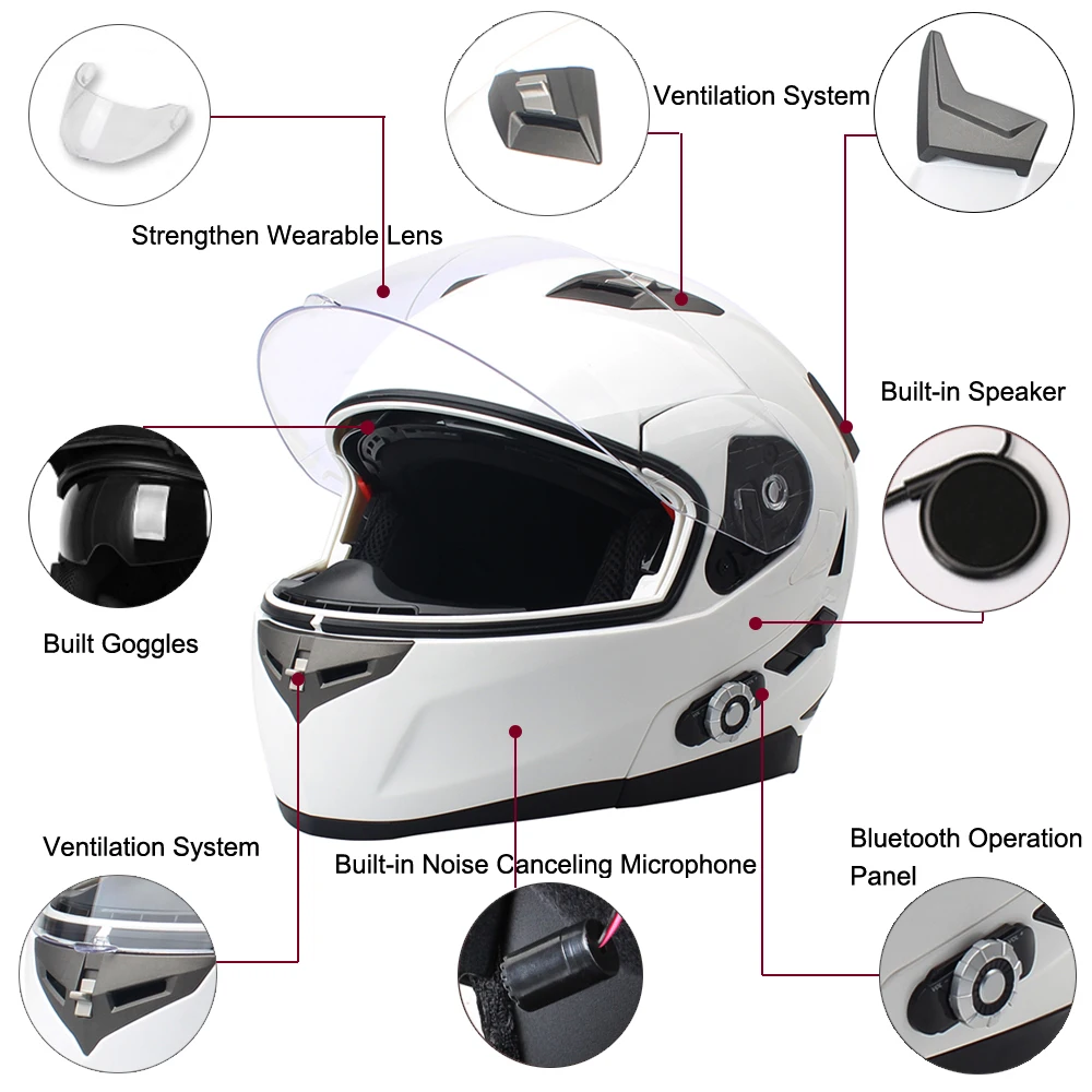  FreedConn Smart Bluetooth Motorcycle Helmet Built in Intercom Device Support 2 riders Talking 500m  - 32773227608