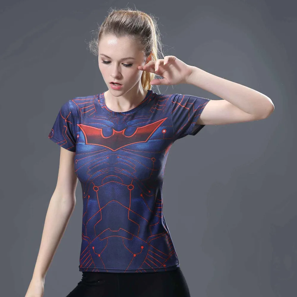 

Devin Du High Quality Women T-shirt Bodys Marvel Captain America/batman/spiderman Compression T Shirt Girl Under Fitness Tights