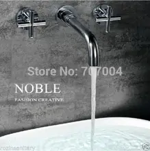 Chrome Finish Wall Mount Widespread Bathroom Faucet Double Lever 3 Holes Bathroom Mixer Tap
