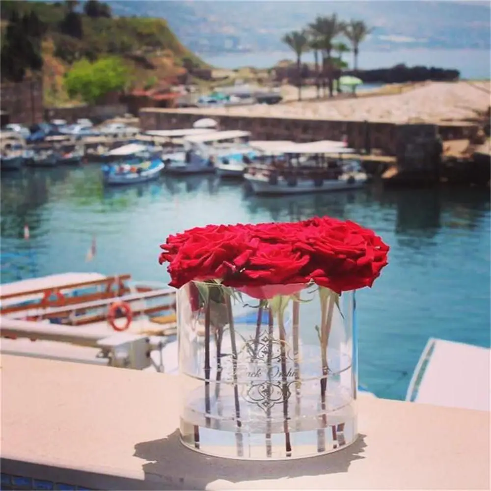 Luxury-clear-acrylic-Cylinder-Round-Flower-gift