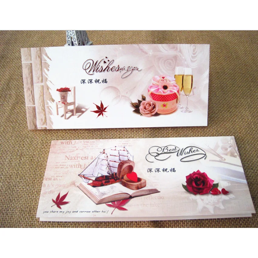 

1Pcs/lot 21.5*9.5CM Cute Flowers blessed Folding greeting card Valentine Christmas Party Invitation DIY Letter Greeting Cards