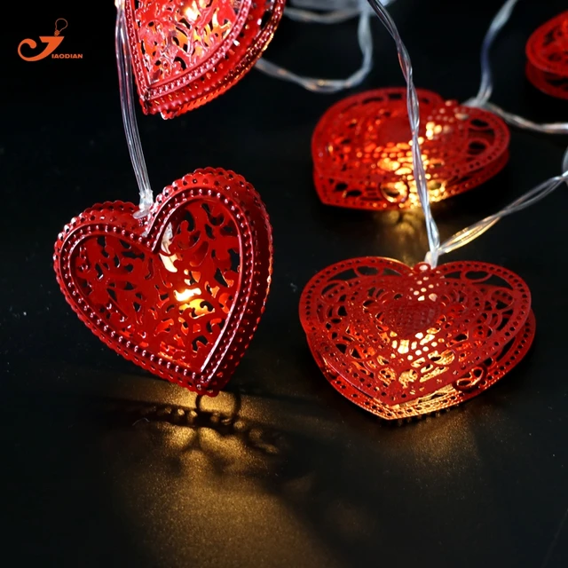 Metal Red Heart Shape String Light 10led Fairy Lights Valentine Metal Red Heart Shape String Light 10led Fairy Lights Valentine Wedding Lighting Christmas Metallic Battery Xmas 2pcs