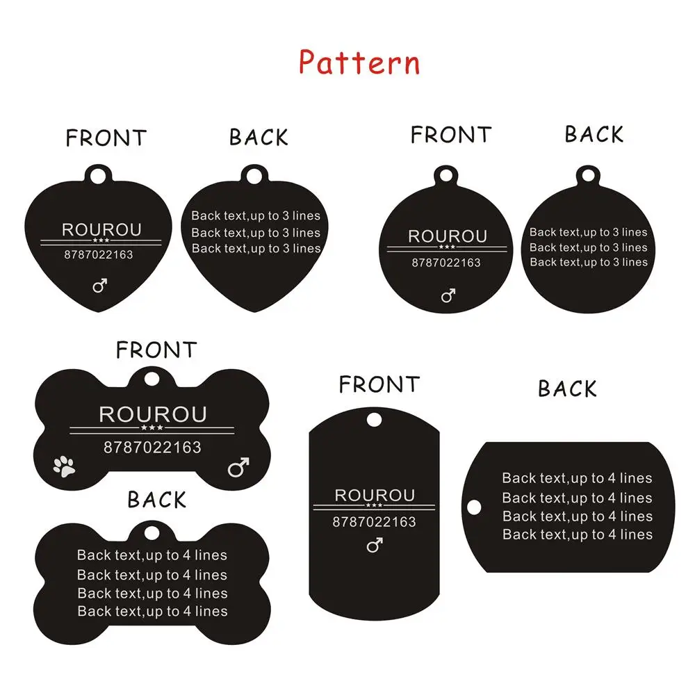 Pet ID Tags Dog Collar Tags Pet ID Medal Pendant Pet ID Tag Stainless Steel Dog Cat Name Tags Collar Accessories Pendant Customized