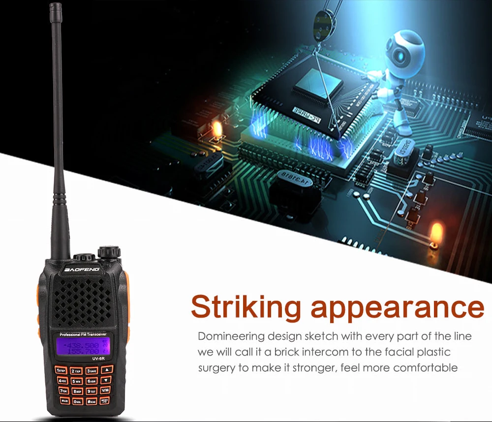 BAOFENG UV-6R VHF UHF Handheld Interphone with LCD Receiver 128 Chs 1750Hz Call Tone CB Radio DTMF Encode Emergency Alarm VOX (2)