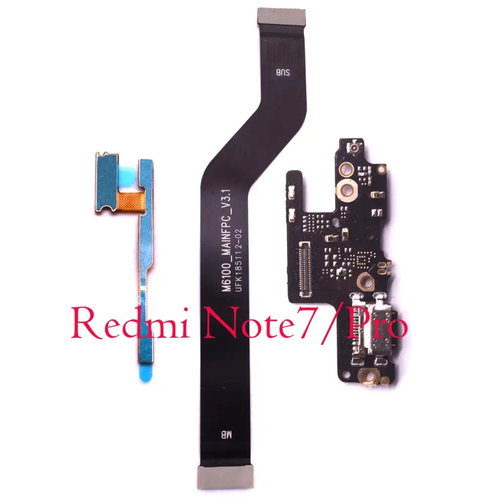 

power volume main board mainboard USB charging charger port boad flex cable microphone for Xiaomi Redmi Note 7 pro Redmi Note7