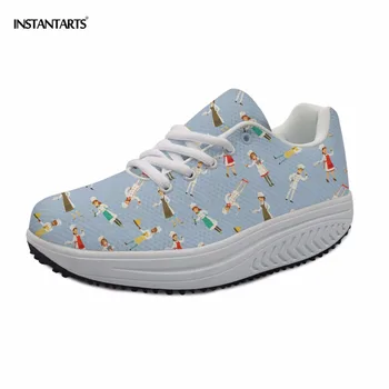 

INSTANTARTS Happy Chef Print Sneakers Women Sports Fitness Shoes Platform Wedge Ladies Slimming Swing Shoes Outdoor Toning Shoes