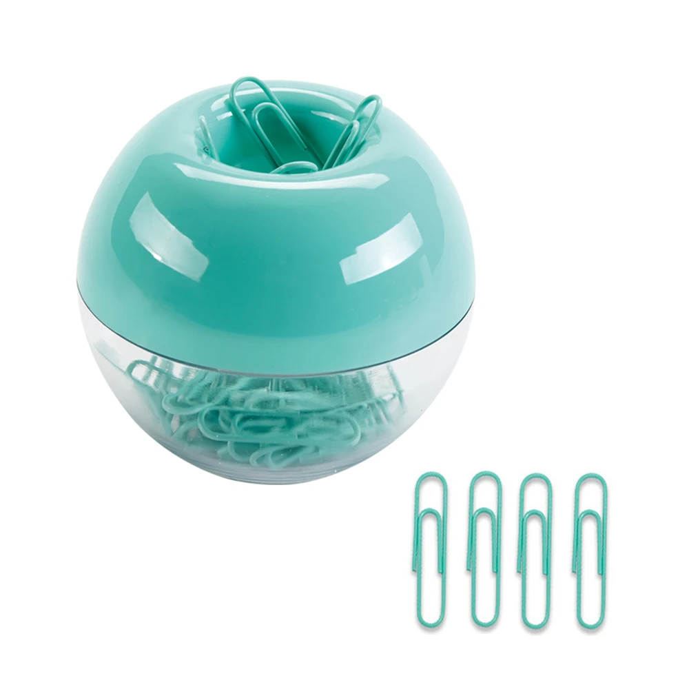 Mint Green Paper Clips in Clear Acrylic Paperclip Dispenser Holder with