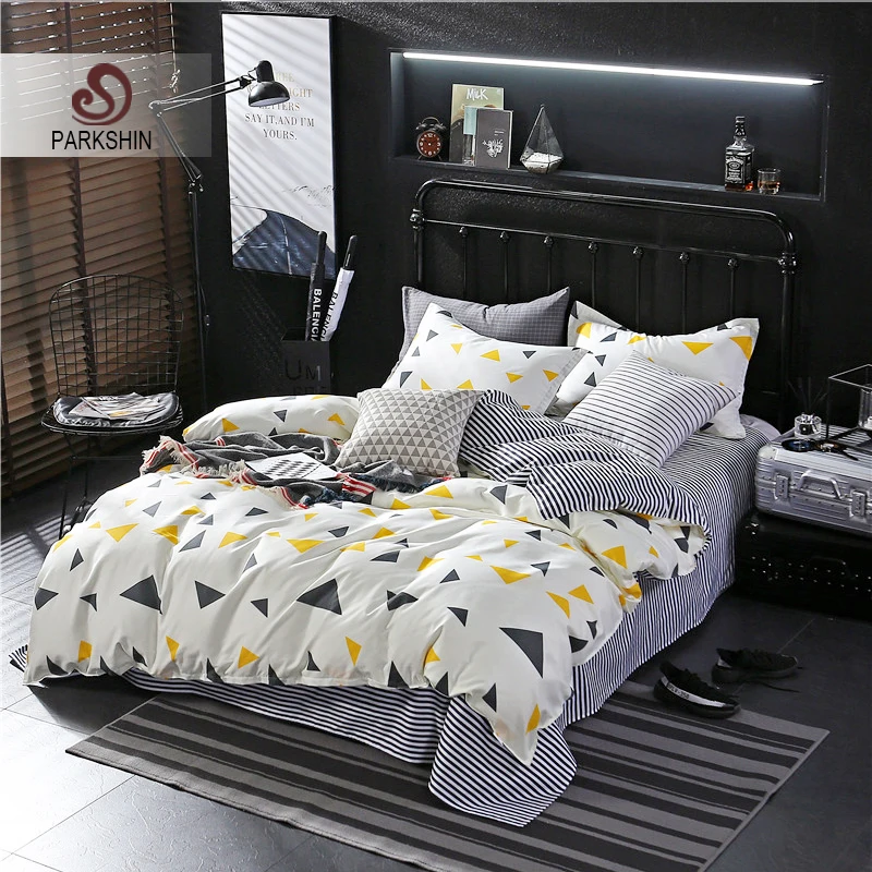

ParkShin Bedding Set Geometry Comforter Duvet Cover Double Bed Sheet Elastic Bedspread Bed Linens Set Queen King Size Bedclothes