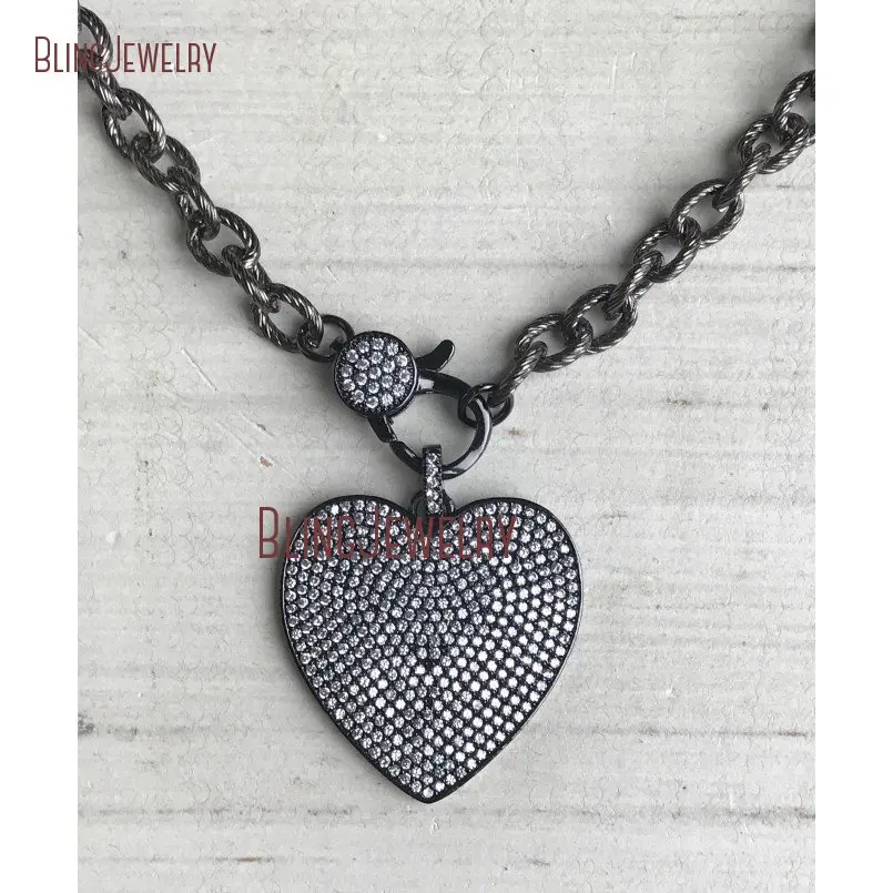 20190311-CN24379-gunmetal pave crystal clasp choker with gunmetal pave crystal heart pendant on gunmetal texturized chain_2