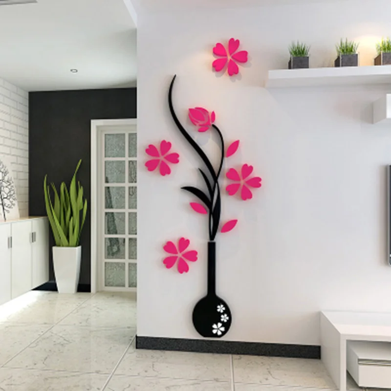 

DIY Vase Retro Wall Sticker Room Decoration Plum Flower Tree Sticker Mural Home TV Hallway Arcylic 3D Wall Stickers 40*100CM
