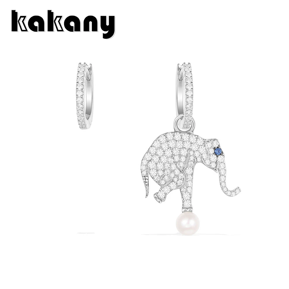 

KAKANY 925 Sterling Silver Asymmetric Mini EQUILIBRE Elephant Earrings with Pearls Original High Quality 1:1 Fashion Jewelry