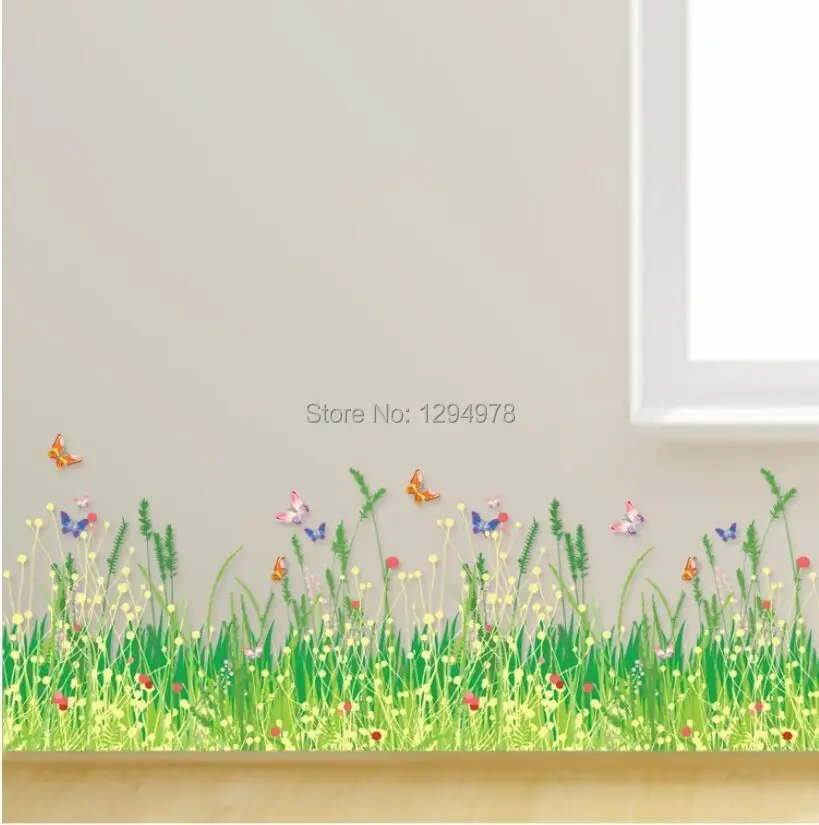 

Free shipping PVC transparent film Removable Wall Stickers The spring field Skirting Line Living Room Home decor Mural Decal