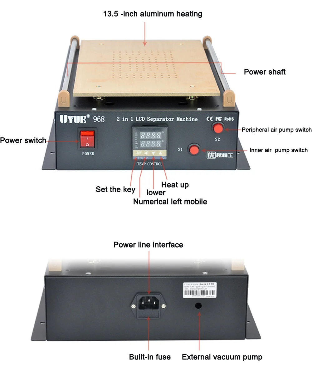 UYUE 968 встроенный двойной вакуумный насос 14 дюймов разделительная машина для iPad samsung Tablet PC lcd сепаратор экран ремонтная машина