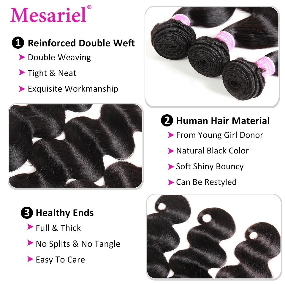 Mesariel Body Wave 4 Bundles Non-Remy Human Hair Extensions Brazilian Hair Weave Bundles Mesariel Body Wave 4 Bundles Non-Remy Human Hair Extensions Brazilian Hair Weave Bundles