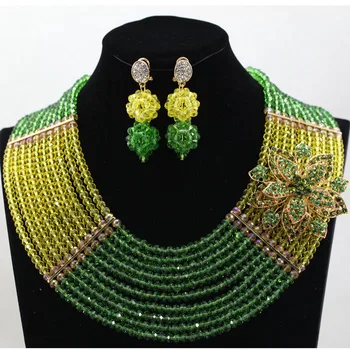 

Green African Beads Jewelry Sets beaded Bridal Handmake Wedding Party Costume Jewelry Set Layered Weaving hx074