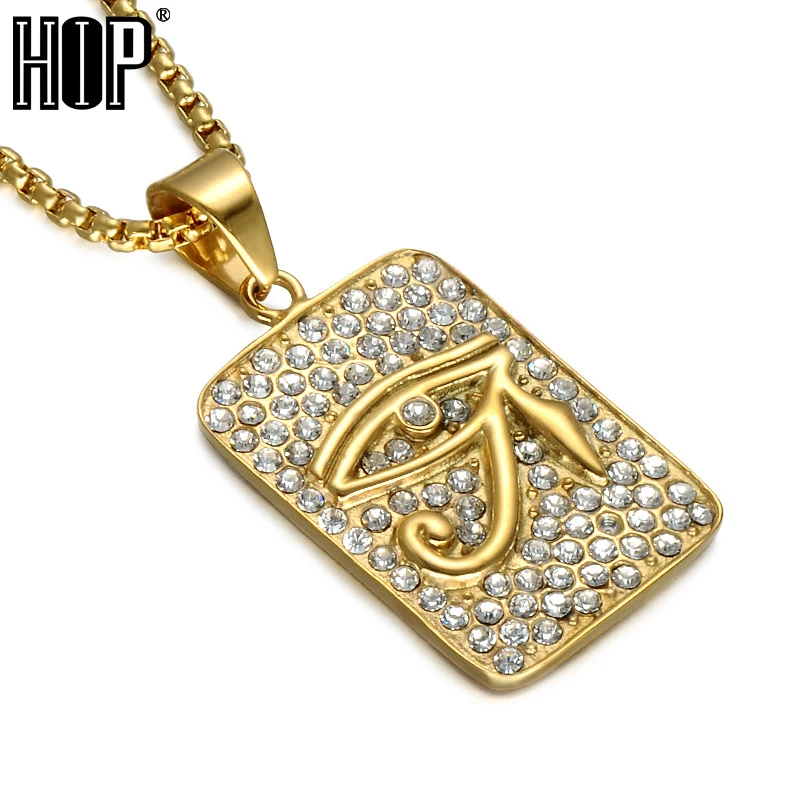 Хип хоп Bling Iced Out Кристалл Глаз Гора Ожерелье Подвеска золотого цвета 316L медальон