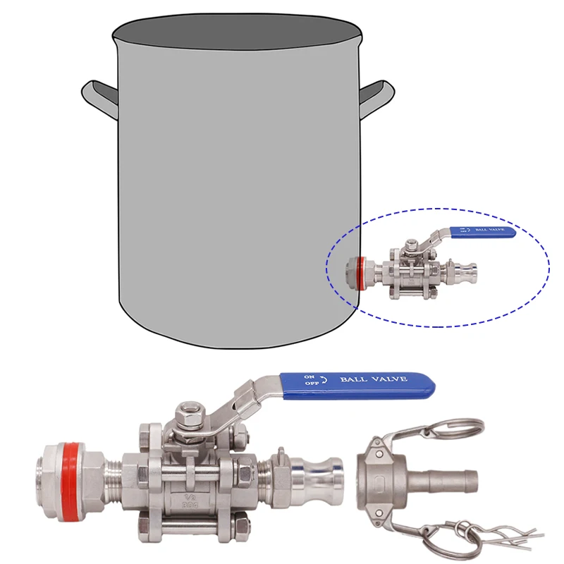 Бесшовный шаровой клапан 304 SS из 3 частей с комплектом быстрого отключения, подходит для 1/" ID шланга, подходит для варки чайников, оборудование для домашнего приготовления
