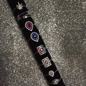 

simple minimal fashion jewelry geometric cz tear drop square charm colorful cubic zirconia chain adjust ring