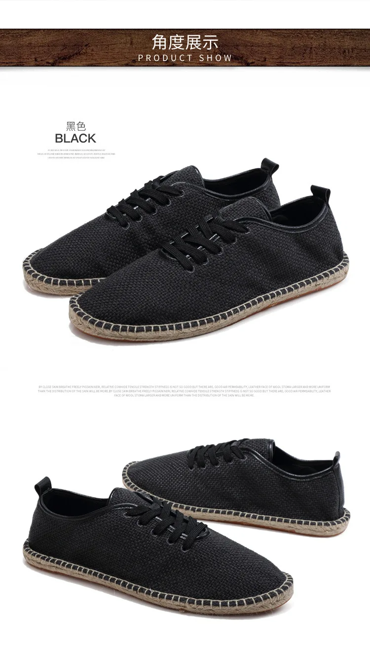 Fashion Sneakers Men Breathable Hemp Shoes Men Summer Canvas Casual Shoes Lace Up Flat Loafers Comfortable Driving Loafers