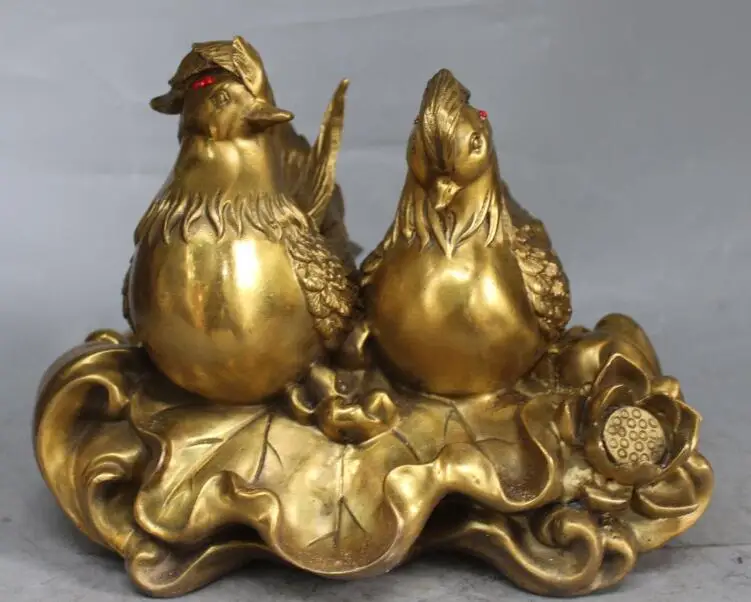 

S01050 11" Chinese Fengshui Bronze Love mandarin duck Bird On Lotus Statue Sculpture (B0413)