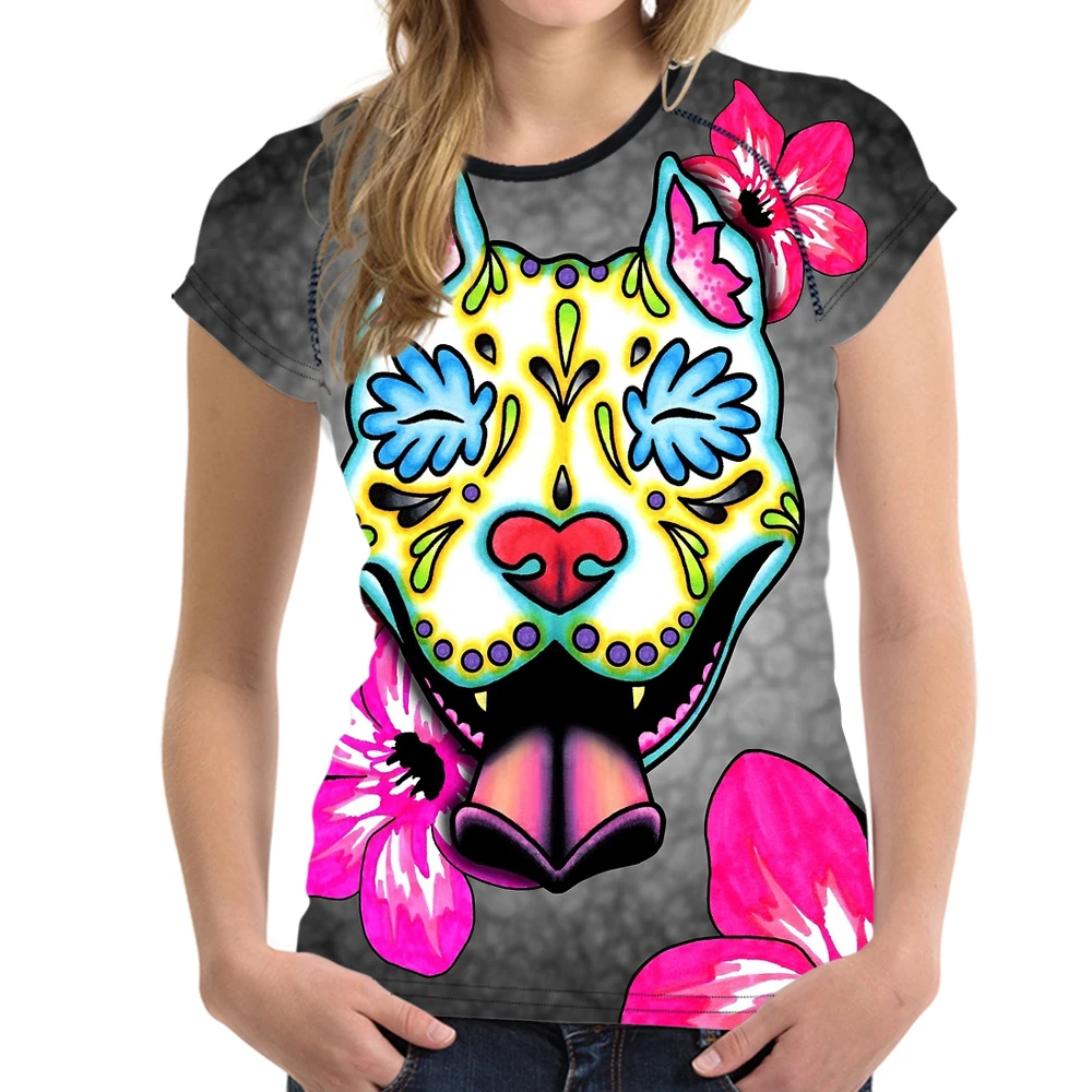 NoisyDesigns Kawaii 3D Собака Французский бульдог печатные женщин футболки День мертвых
