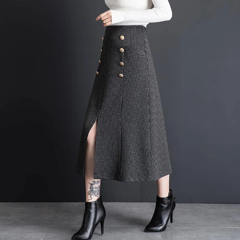 Faldas de lana para mujer, faldas largas de cintura estilo inglés, a la moda, para invierno, 2018|Faldas| AliExpress