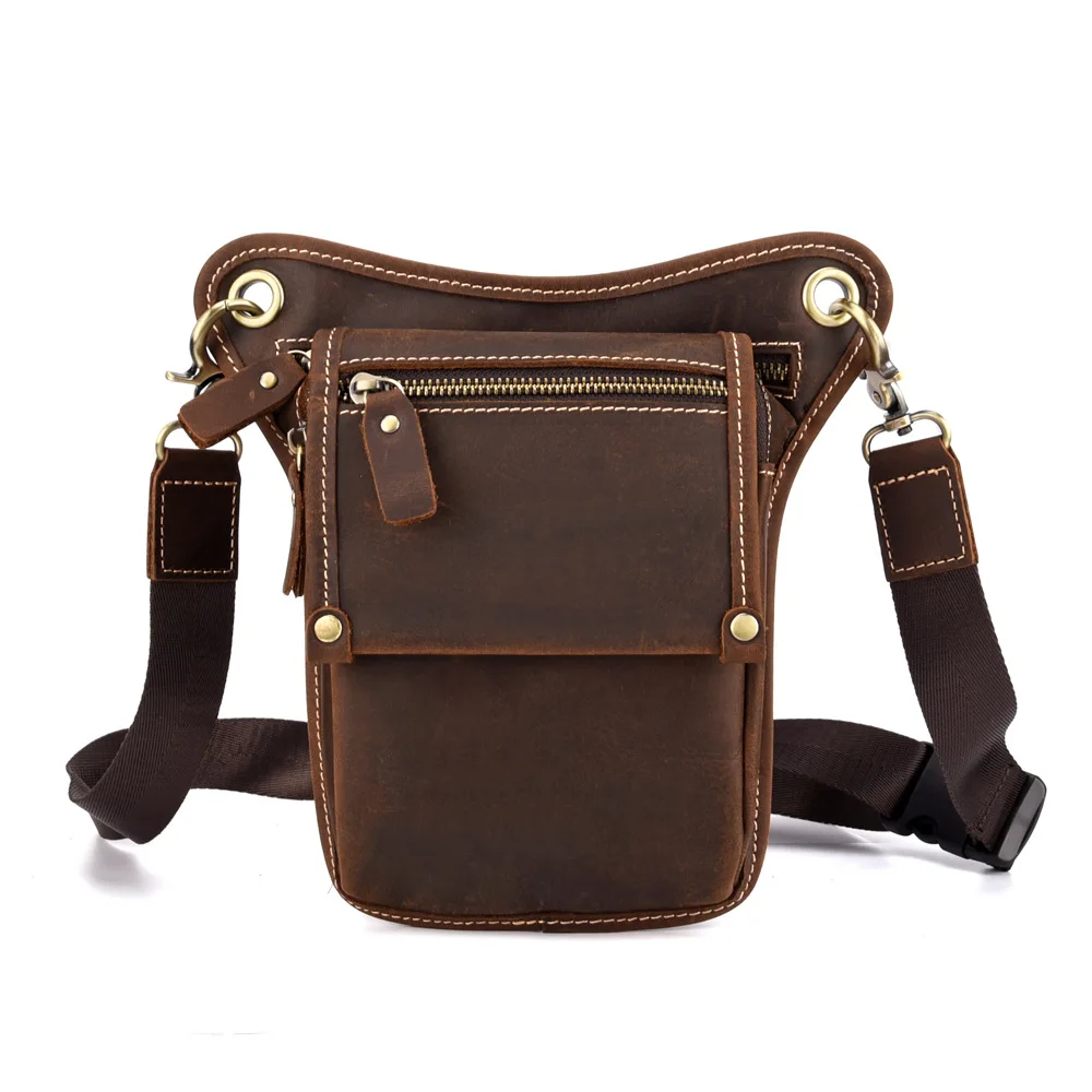 Для мужчин Винтаж из натуральной яловой кожи падения нога Фанни поясная сумка Хип бум езда на мотоцикле Посланник Сумка