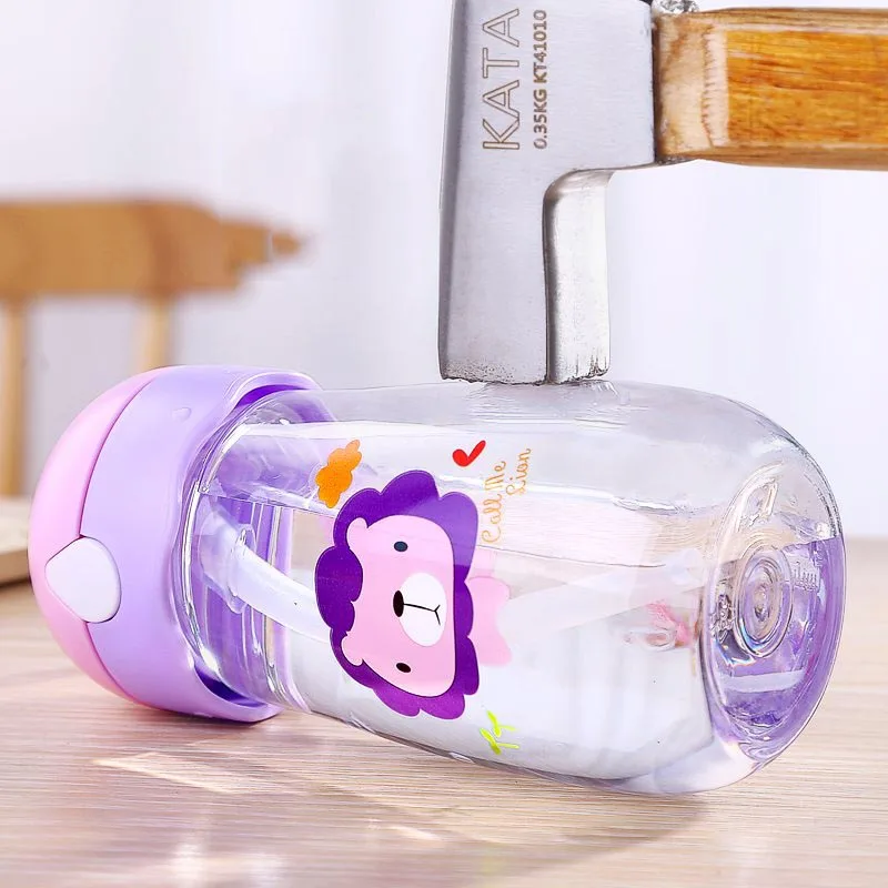 Children Water Drinking Bottle Kids Drinking Cartoon Cup Eco-Friendly Cup Plastic Straw Bottle Kindergarten Handy Cup 380ml