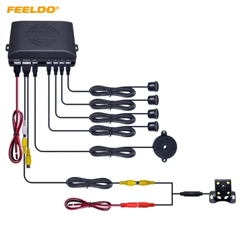 

FEELDO 1Set Car 4-sensor Parking Sensor With CCD 4-LED Night Vision Camera Rear View Reversing System #CT-1687