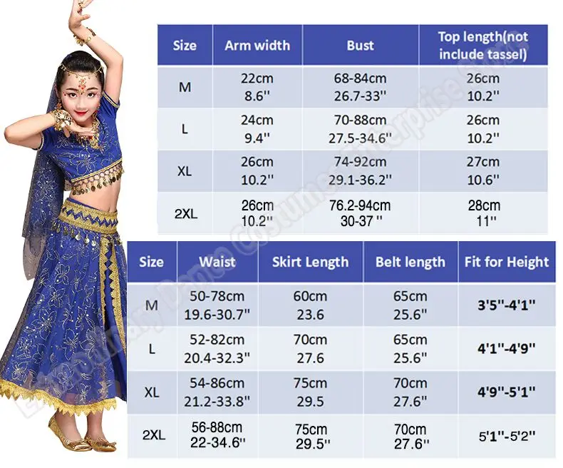 Костюм для танца живота детский Болливуд танцевальные костюмы набор Индийский Болливуд Детские платья 5 шт.(головные уборы вуаль Топ Пояс юбка