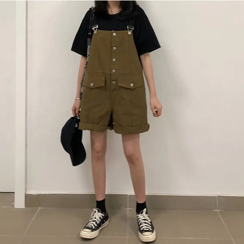 Women Casual Solid Romper Roll Up Loose Short Jeans Denim Suspenders Overalls | Женская одежда
