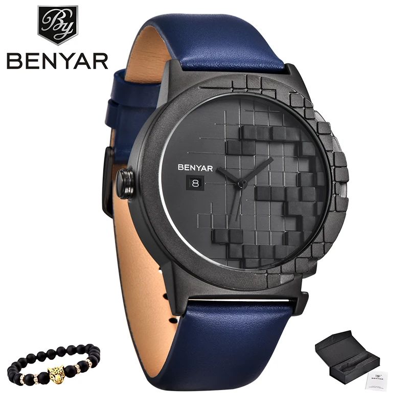 

2019 BENYAR original quartz watch men's top brand luxury men's watch leather clock men's watch Relogio Masculino Horloges Mannen