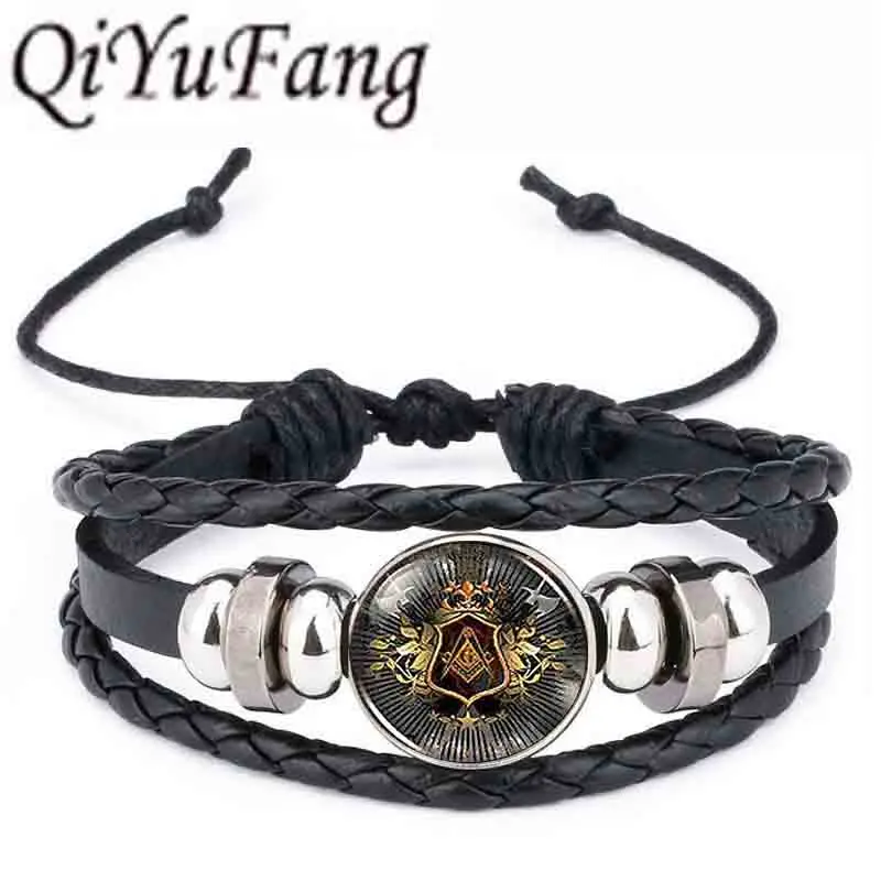 QiYuFan масонский Бесплатный масон, вольный каменщик Illuminati масонский глаз кожаный браслет черный многослойный Шарм для женщин мужчин 1 шт./лот подарок