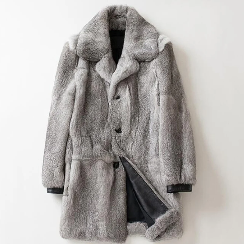 TOPFUR натуральный Рекс кролик натуральный мех куртка для мужчин зимнее меховое пальто толстые теплые пальто с меховым отложным воротником 80 см длиной