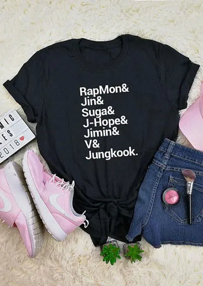 Модная одежда сексуальная летняя хлопковая Футболка Rapmon Jin Suga J Hope Jimin V Jungkook