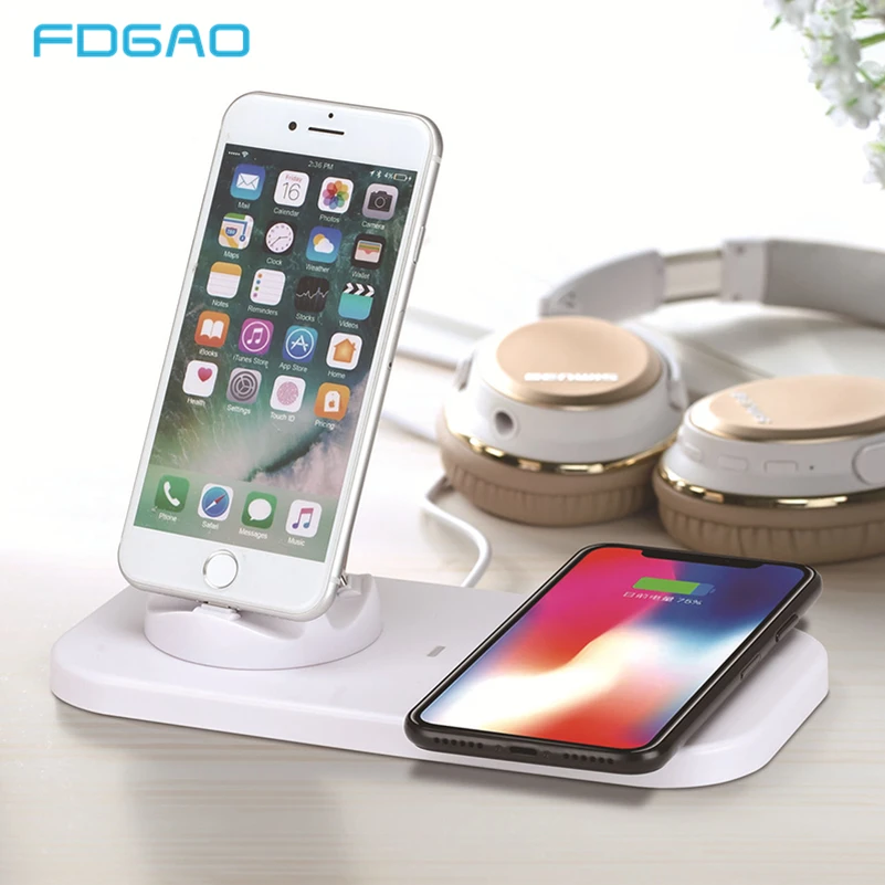 

FDGAO Charging Base Dock Station For iPhone XS XR X 8 Samsung Android Type C USB Cable Sync Cradle Wireless Charger Stand Holder