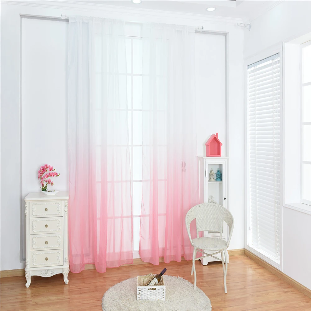 HOT SALE! Modern Gradient Color Window Tulle Curtain Sheer Drape Valance Bedroom Decor Home Textile