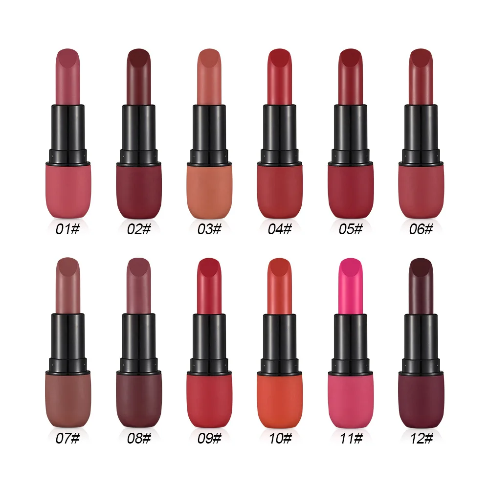 New Fashion Sexy Charming Red Lipstick Matte Waterproof Velvet Lip Stick 12 Colors Pigments Makeup Matte Lipsticks Beauty Lips