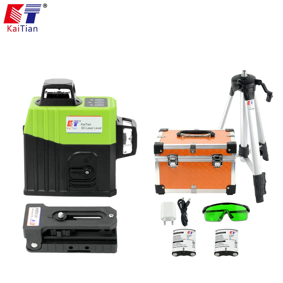 

KaiTian 12Lines 3D Laser Level Tripod 532nm Self-Leveling Cross Horizontal 360 Vertical Green Laser Beam Line Nivel Levels Tools