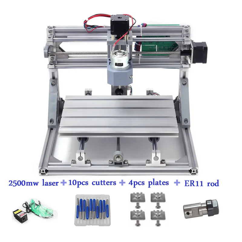 CNC3018 withER11, Diy мини ЧПУ гравировальный станок, лазерная гравировка, Pcb ПВХ фрезерный станок, деревообрабатывающий станок, CNC 3018, лучшие передовые игрушки - Цвет: 2500mw laser