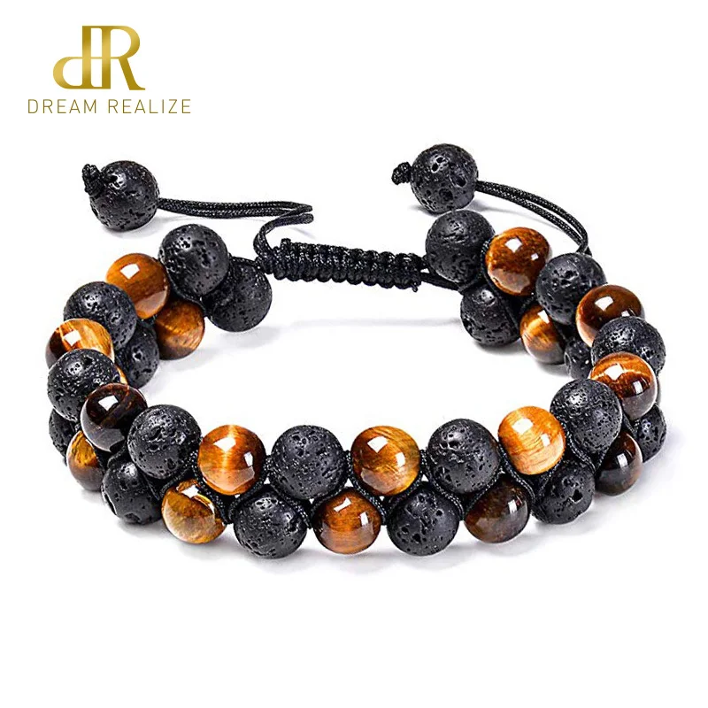 

DR Tiger's Eye Lava Rock Essential Oil Diffuser Bracelet Natural Healing Stone Beads Bracelet 8mm Adjustable Bracelets for Men