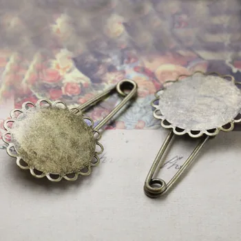 

Brooch Bases with 13*18mm 20mm Oval Lace Flat Glue Pad Cabochon Cameo Settings Blanks Safety Pins Clips DIY Findings Multi-color